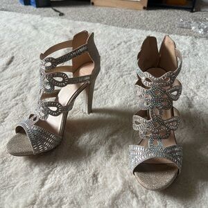 Embellished Open-Toe High Heel Sandals - Champagne